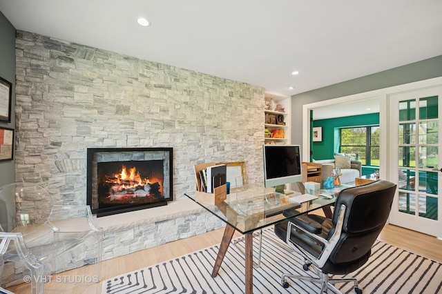 490 S Waukegan Rd, Lake Forest, IL 60045 - office with wood finished floors, a stone fireplace, and recessed lighting