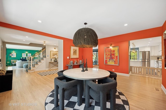 490 S Waukegan Rd, Lake Forest, IL 60045 - dining space with light wood finished floors, stairs, recessed lighting, and baseboards