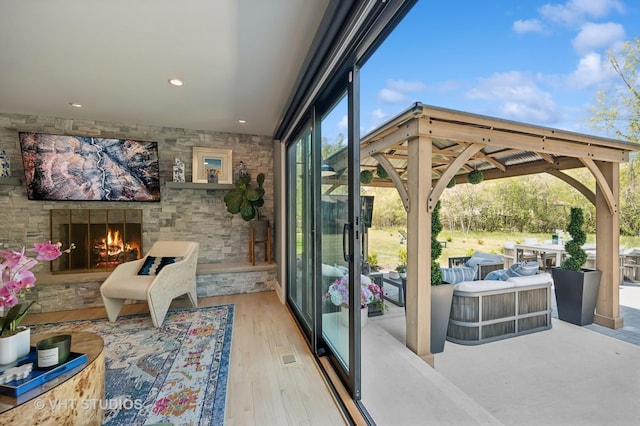 490 S Waukegan Rd, Lake Forest, IL 60045 - sunroom / solarium with an outdoor stone fireplace