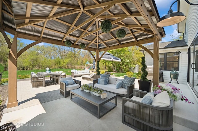 490 S Waukegan Rd, Lake Forest, IL 60045 - view of patio / terrace with an outdoor hangout area, a gazebo, a grill, and outdoor dining area