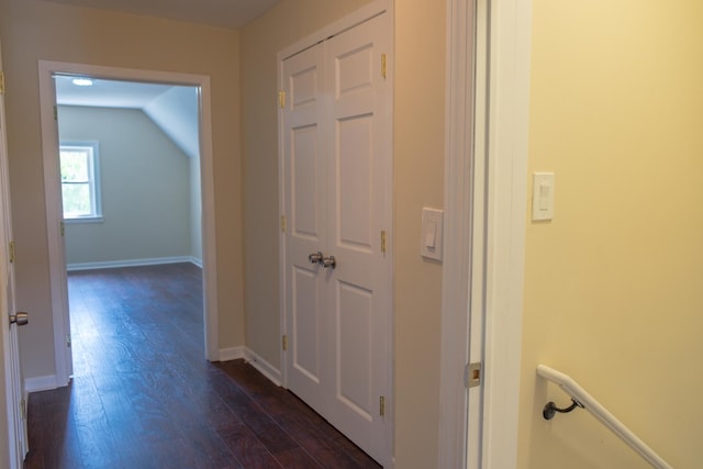2702 N 76th Ave, Elmwood Park, IL 60707 - hallway featuring dark wood-type flooring, baseboards, and lofted ceiling