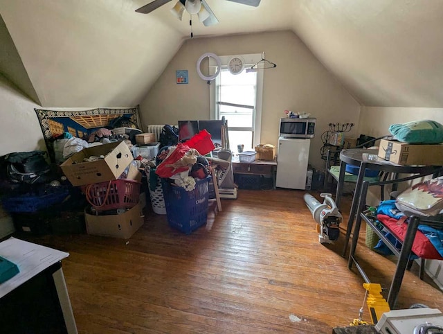 1215 3rd St, Moline, IL 61265 - bonus room featuring a ceiling fan, hardwood / wood-style flooring, and lofted ceiling