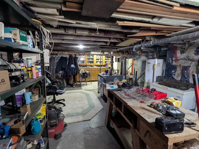 1215 3rd St, Moline, IL 61265 - unfinished basement featuring a workshop area and water heater