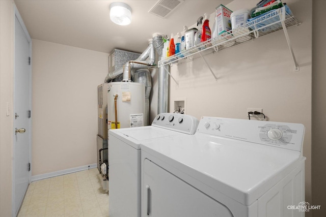 937 Huntington Dr, Elk Grove Village, IL 60007 - laundry area featuring washing machine and clothes dryer, baseboards, water heater, and light floors