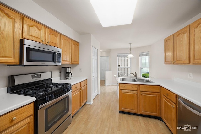 937 Huntington Dr, Elk Grove Village, IL 60007 - kitchen featuring appliances with stainless steel finishes, a sink, light wood-style flooring, and a peninsula