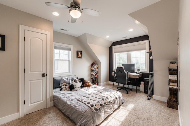 732 S Mitchell Ave, Elmhurst, IL 60126 - bedroom featuring carpet flooring, baseboards, multiple windows, recessed lighting, and lofted ceiling