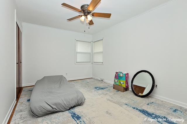 5704 N Woodland Dr, Mchenry, IL 60050 - bedroom featuring crown molding, baseboards, and ceiling fan