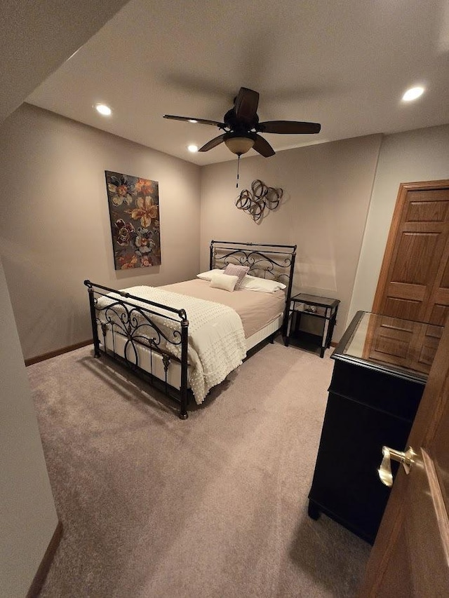 10880 Swallow Tail Ln, Frankfort, IL 60423 - bedroom with light colored carpet, recessed lighting, baseboards, and a ceiling fan