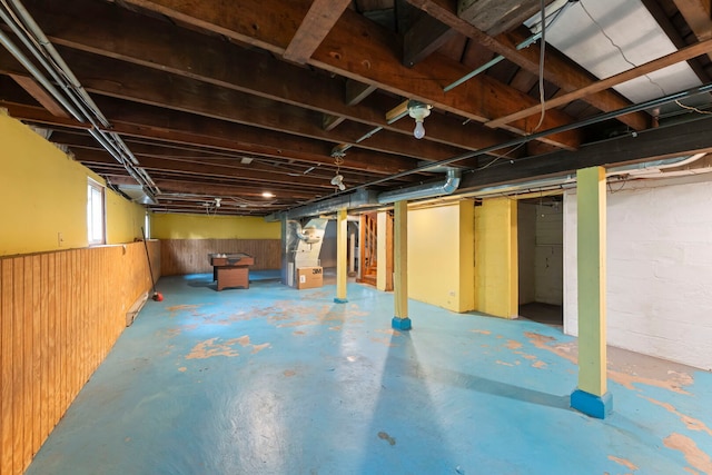 506 Carleton Ave, Glen Ellyn, IL 60137 - below grade area featuring heating unit and wooden walls
