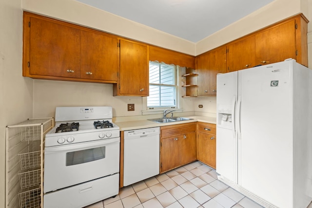 506 Carleton Ave, Glen Ellyn, IL 60137 - kitchen with white appliances, a sink, light countertops, open shelves, and brown cabinetry
