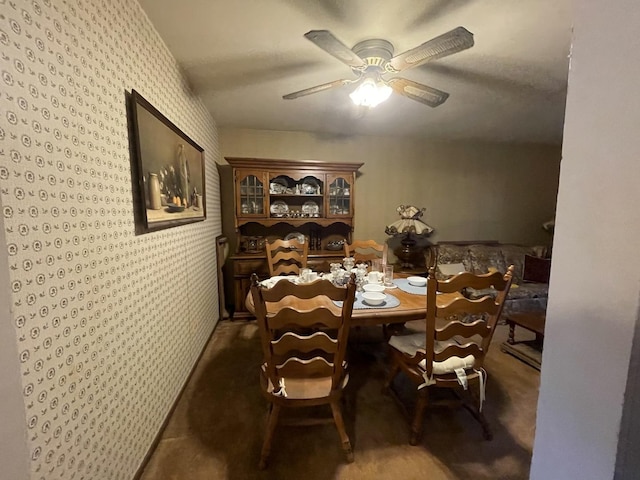 1410 Brentwood Pl, Joliet, IL 60435 - dining area with wallpapered walls and a ceiling fan