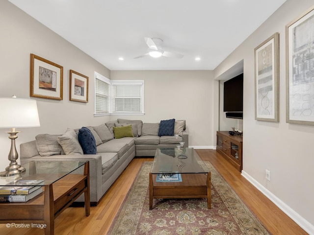 407 Turner Ave, Glen Ellyn, IL 60137 - living area with light wood-style floors, ceiling fan, baseboards, and recessed lighting