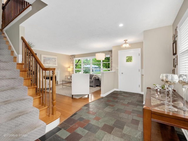 407 Turner Ave, Glen Ellyn, IL 60137 - entryway with stairs, baseboards, recessed lighting, and stone finish flooring