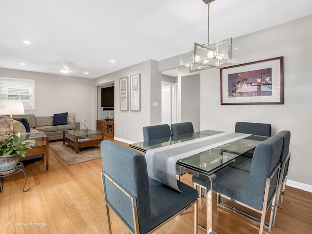 407 Turner Ave, Glen Ellyn, IL 60137 - dining area with wood finished floors, baseboards, a chandelier, and recessed lighting