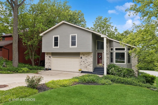 841 Bonnie Brae Ln, Bolingbrook, IL 60440 - view of front of house featuring brick siding, driveway, an attached garage, and a front lawn