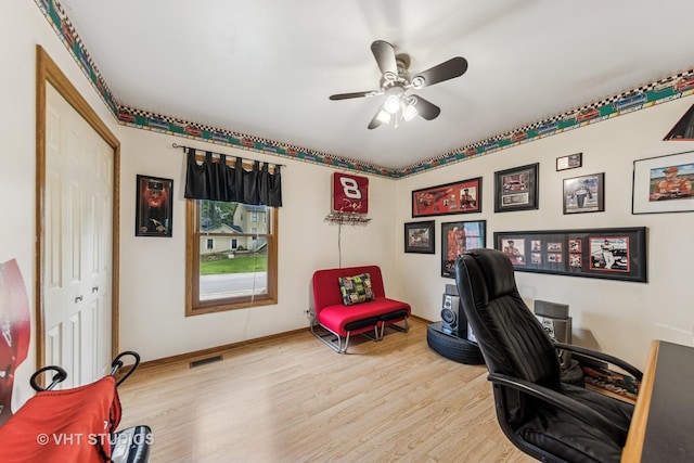 841 Bonnie Brae Ln, Bolingbrook, IL 60440 - office area featuring wood finished floors, a ceiling fan, and baseboards