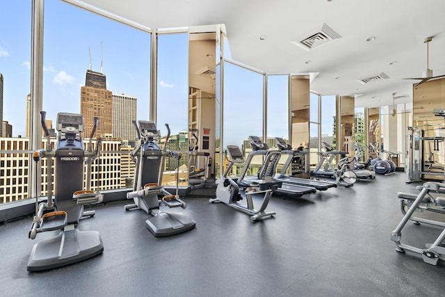 535 N Michigan Ave Unit 1009, Chicago, IL 60611 - workout area featuring expansive windows and a view of city
