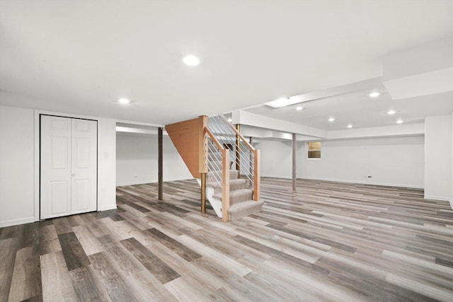 975 Patriot Ln, Hoffman Estates, IL 60192 - finished basement with wood finished floors, recessed lighting, stairs, and baseboards