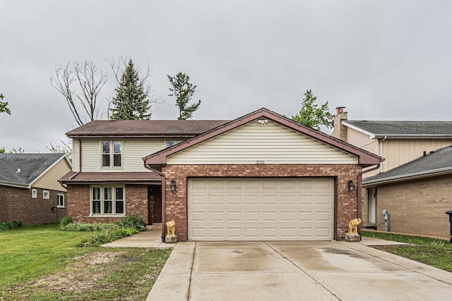 2015 Busse Hwy, Des Plaines, IL 60016 - traditional home featuring brick siding, a garage, concrete driveway, and a front lawn