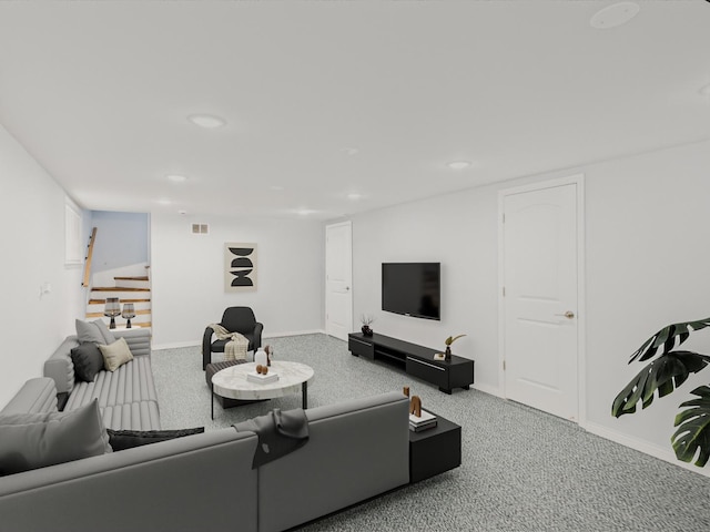 3455 W 115th St, Chicago, IL 60655 - living area featuring stairway, recessed lighting, and carpet