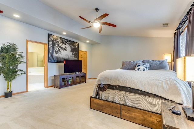 18225 Eagle Dr, Tinley Park, IL 60477 - carpeted bedroom with baseboards, recessed lighting, ensuite bathroom, and a ceiling fan