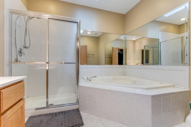 18225 Eagle Dr, Tinley Park, IL 60477 - bathroom with a bath, a stall shower, vanity, and tile patterned flooring