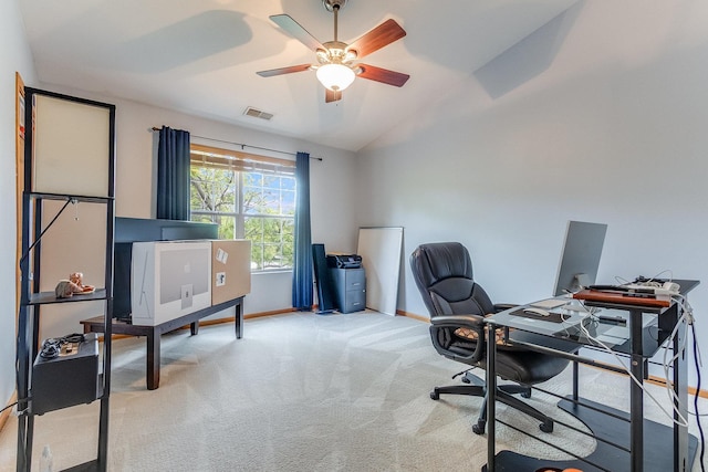 18225 Eagle Dr, Tinley Park, IL 60477 - office space with ceiling fan, carpet floors, vaulted ceiling, and baseboards