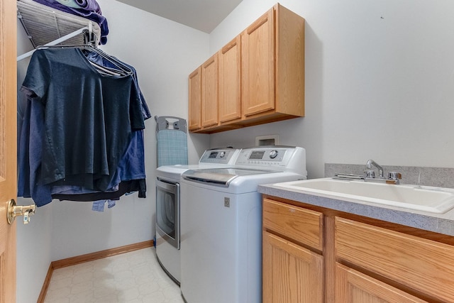 18225 Eagle Dr, Tinley Park, IL 60477 - laundry area featuring independent washer and dryer, cabinet space, baseboards, and light flooring