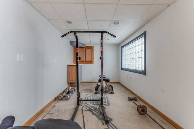 18225 Eagle Dr, Tinley Park, IL 60477 - workout room featuring baseboards and a drop ceiling