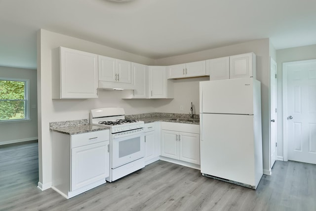 1726 5th Ave, Belvidere, IL 61008 - kitchen featuring white appliances, light wood-style flooring, white cabinets, and a sink