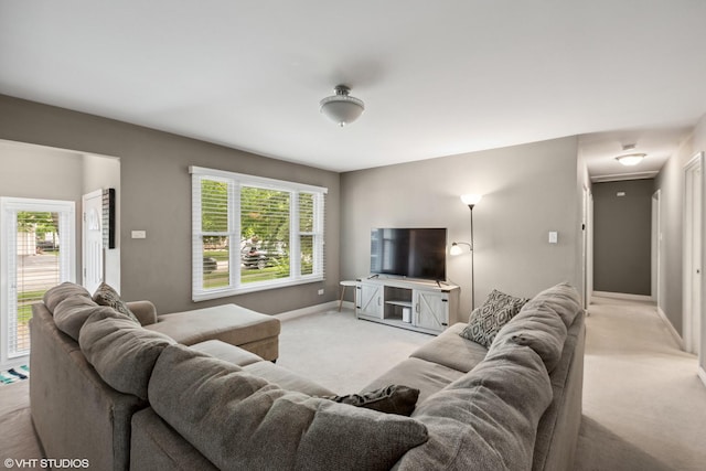 5142 Deerpath Rd, Oak Forest, IL 60452 - living room featuring light carpet, baseboards, and healthy amount of natural light