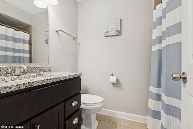 5142 Deerpath Rd, Oak Forest, IL 60452 - bathroom with toilet, tile patterned floors, vanity, baseboards, and a shower with curtain
