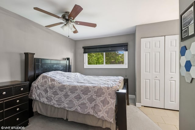 5142 Deerpath Rd, Oak Forest, IL 60452 - bedroom with ceiling fan, tile patterned floors, and a closet