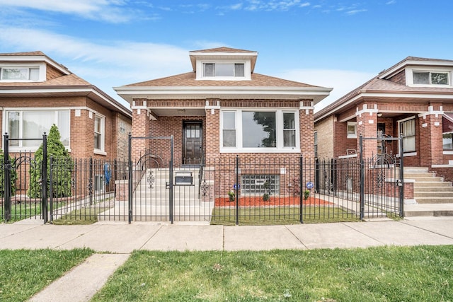 5823 S Francisco Ave, Chicago, IL 60629 - view of front of house with brick siding, covered porch, a fenced front yard, and a gate