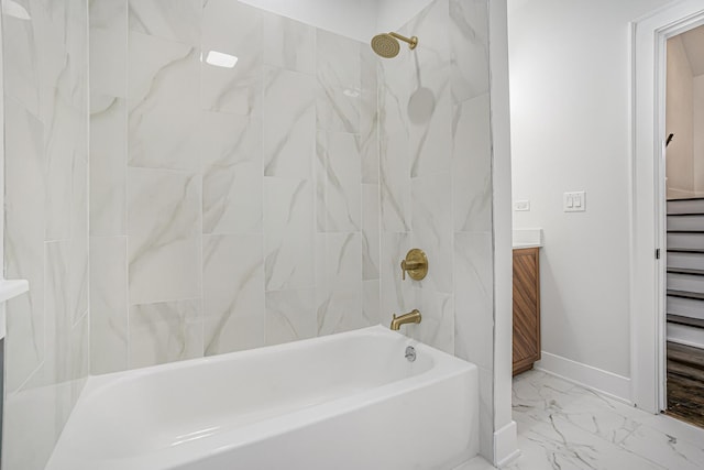 5823 S Francisco Ave, Chicago, IL 60629 - full bathroom with marble finish floors, shower / washtub combination, baseboards, and vanity