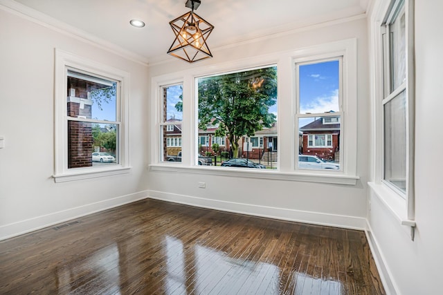 5823 S Francisco Ave, Chicago, IL 60629 - empty room with ornamental molding, dark wood-style floors, baseboards, and recessed lighting