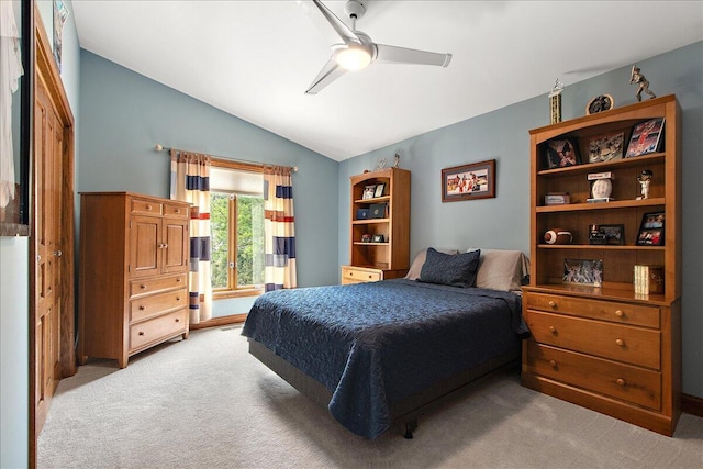 10348 Woburn Ct, Orland Park, IL 60462 - bedroom with light carpet, lofted ceiling, and ceiling fan