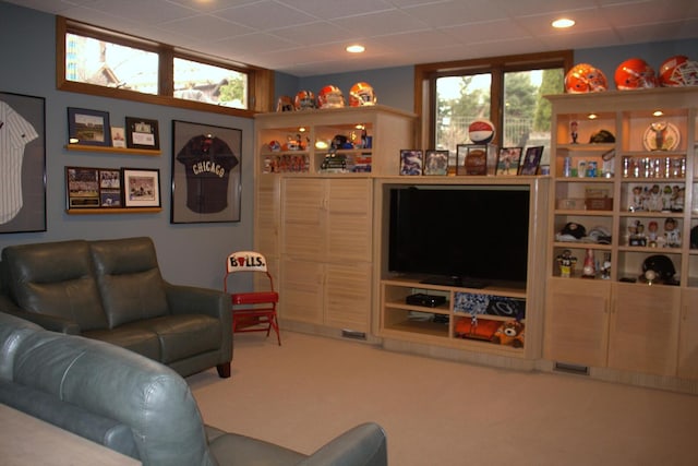10348 Woburn Ct, Orland Park, IL 60462 - living area featuring carpet, a paneled ceiling, and recessed lighting