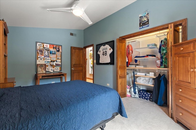 10348 Woburn Ct, Orland Park, IL 60462 - bedroom featuring carpet floors, lofted ceiling, and ceiling fan