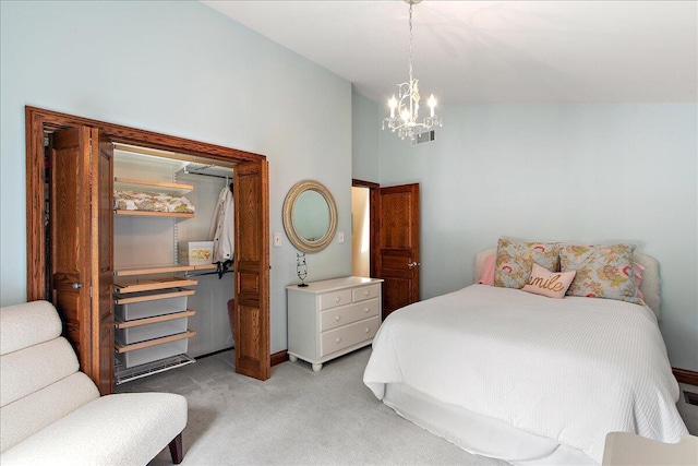 10348 Woburn Ct, Orland Park, IL 60462 - bedroom featuring light carpet and a chandelier