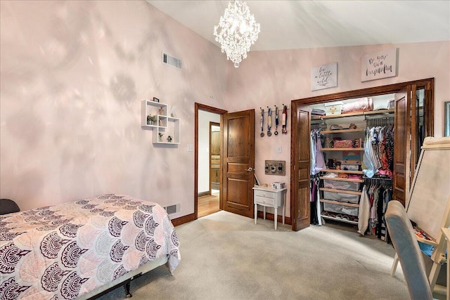10348 Woburn Ct, Orland Park, IL 60462 - bedroom with carpet, a chandelier, and a closet