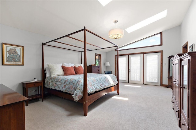 10348 Woburn Ct, Orland Park, IL 60462 - bedroom featuring light carpet, lofted ceiling, access to exterior, and a skylight