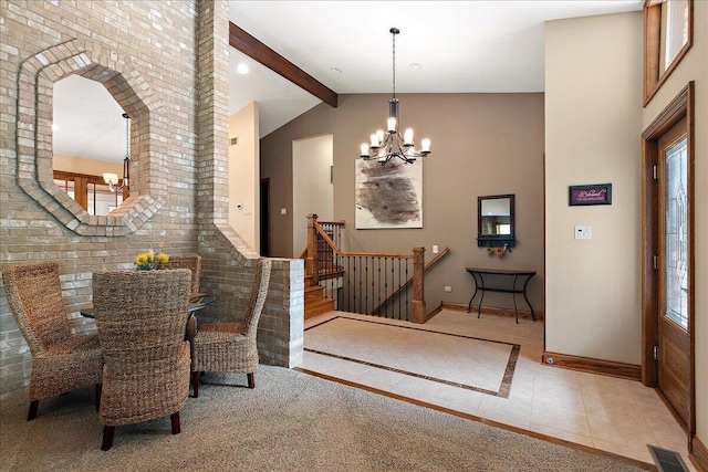 10348 Woburn Ct, Orland Park, IL 60462 - tiled dining space featuring a chandelier and inlaid floor details