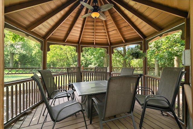 10348 Woburn Ct, Orland Park, IL 60462 - deck with a gazebo, ceiling fan, and outdoor dining area