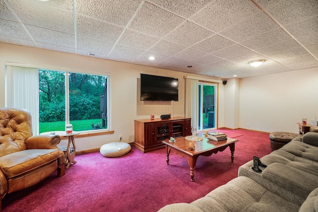 1027 Fairway Dr, Fox Lake, IL 60020 - living room with carpet flooring, baseboards, and a drop ceiling