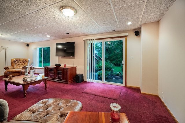 1027 Fairway Dr, Fox Lake, IL 60020 - carpeted living area with plenty of natural light, a drop ceiling, recessed lighting, and baseboards