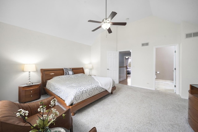 2008 Snow Creek Rd, Naperville, IL 60564 - bedroom with high vaulted ceiling, carpet flooring, baseboards, and ceiling fan