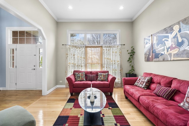 2008 Snow Creek Rd, Naperville, IL 60564 - living room featuring wood finished floors, ornamental molding, recessed lighting, and baseboards