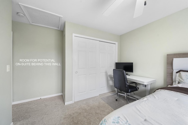 2008 Snow Creek Rd, Naperville, IL 60564 - bedroom with attic access, carpet flooring, a closet, ceiling fan, and baseboards