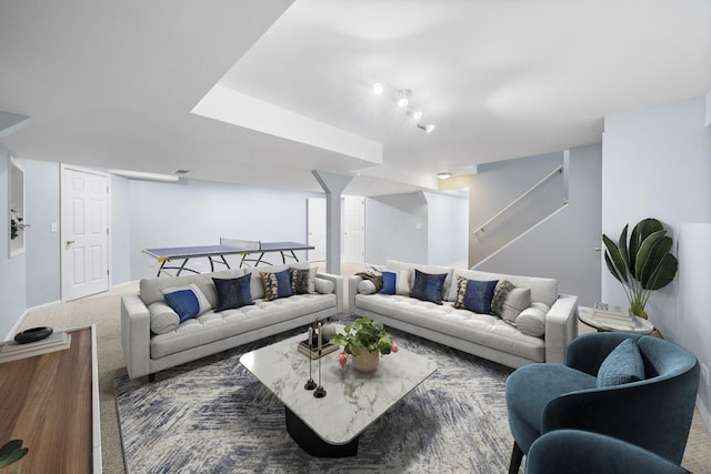 2008 Snow Creek Rd, Naperville, IL 60564 - carpeted living room with baseboards and stairs